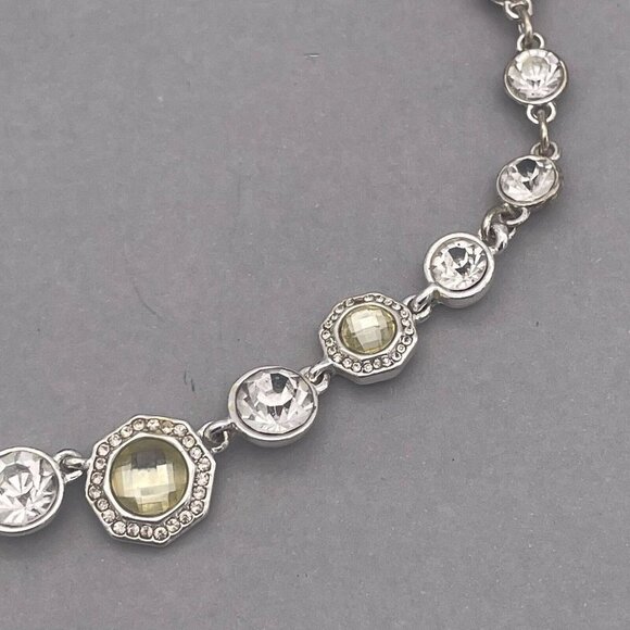 Napier Faceted Crystal Rhinestone Round Link Necklace Silver Tone 16 to 19 - Picture 4 of 8